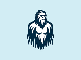 Yetty, bigfoot. simple vector isolated illustration, emblem, logo, sign. Monochrome, blue color