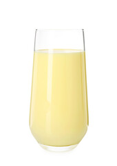 Tasty pineapple smoothie in glass isolated on white