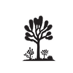 Joshua Tree silhouette line art  on white background, Joshua tree, black silhouette of Joshua tree/
