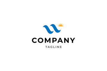 initial w logo with wave and sun elements in flat design
