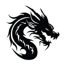 tribal dragon silhouette tattoo design, vector illustration