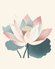 Fototapeta premium A minimalist lotus vector design with clean, sharp lines and soft pastel colors, perfect for modern decor or logo design