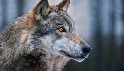 Fototapeta premium Greyscale closeup of an angry wolf with blurred background, wolf, animal, predator, closeup, wildlife, nature, aggressive, angry