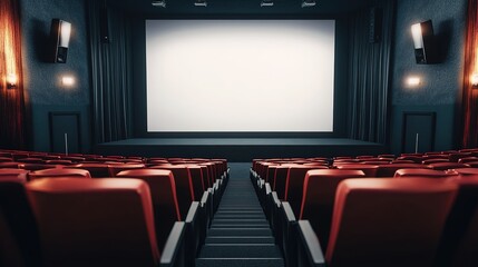 Fototapeta premium Row of seats and wide format mock up blank screen with stage