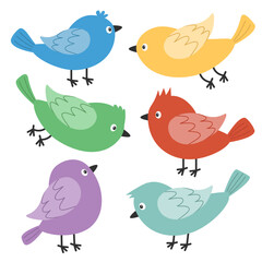 Bird icon set. Different birds collection. Cute kawaii cartoon funny baby character. Colorful sticker print. Decoration element. Childish style. Flat design. White background. Isolated. Vector