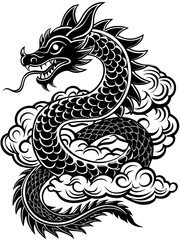 Fototapeta premium Monochrome Traditional Chinese Dragon Vector Illustration