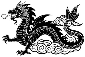 Majestic Black Dragon Illustration with Intricate Details