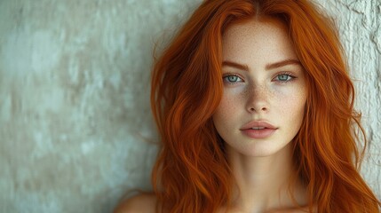 Fototapeta premium this Portrait of a young woman with red hair posing against a textured wall.