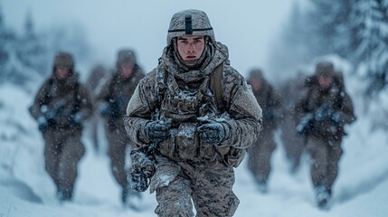Fototapeta premium this Armed forces engaged in winter training, demonstrating endurance and discipline.