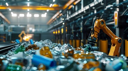 AI Powered Robot Sorting Garbage in High Tech Recycling Facility for Sustainable Waste Management