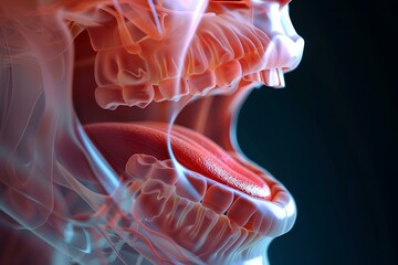3d rendered illustration of a human skull screaming with teeth and tongue visible