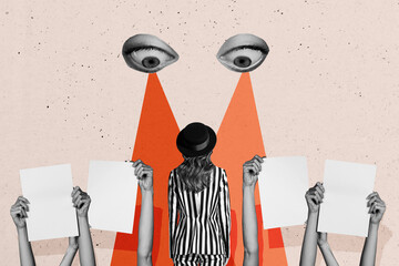 Composite photo collage of demonstration banner hand stand girl back riot rebellion protest concept...