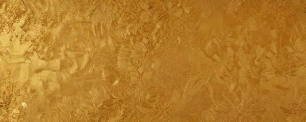 a close-up view textured gold surface, with a pattern of small, irregularly shaped leaves and branches