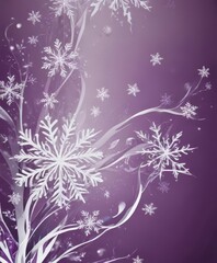 a purple background with white snowflakes scattered throughout, creating a whimsical and ethereal atmosphere
