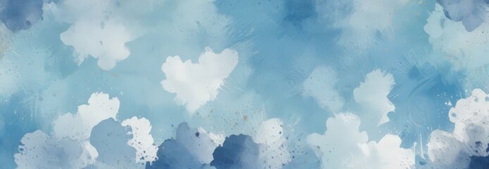 a serene sky with fluffy white clouds scattered across a gradient background transitioning from light blue at the top to darker blue at the bottom The clouds appear to