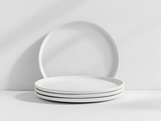 Minimalist Ceramic Tableware Collection Showcasing Sleek Design and Serene Palette Against Bright White Background