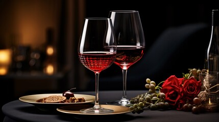 Naklejka premium A wine glass with red wine and an elegant dining setup