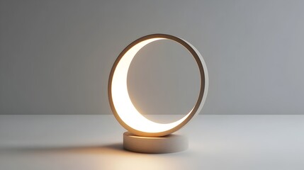 Minimalist Desk Lamp with Circular Brushed Metal Base and Gentle Illumination on Plain White Studio Background