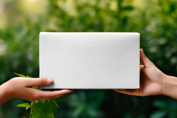 PNG parcel cardboard box mockup, transparent design