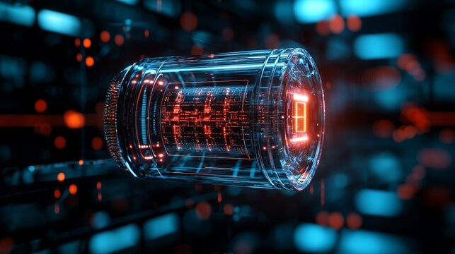 Futuristic energy core with glowing elements, representing advanced technology and innovation in a digital environment.