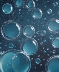 a close-up view of numerous transparent water droplets scattered across a dark background, creating a sense of depth and movement