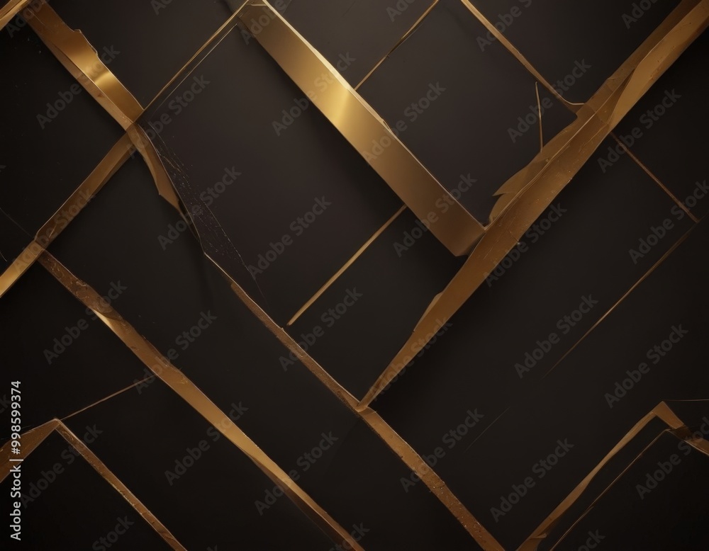 Fototapete a dark background with a diagonal pattern of intersecting gold lines, creating a sense of depth and movement