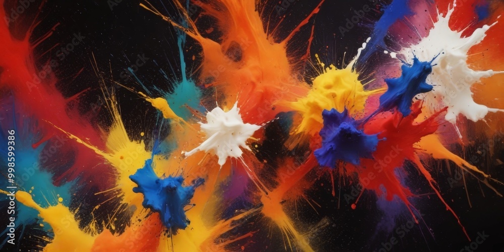 Aufkleber a vibrant abstract painting featuring a dynamic composition of splashes of various colors, including