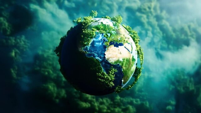 The concept of Earth Day or World Environment Day Save our planet, restore and protect green nature, live a sustainable lifestyle. Trees flourish on the planet in clean forests	
