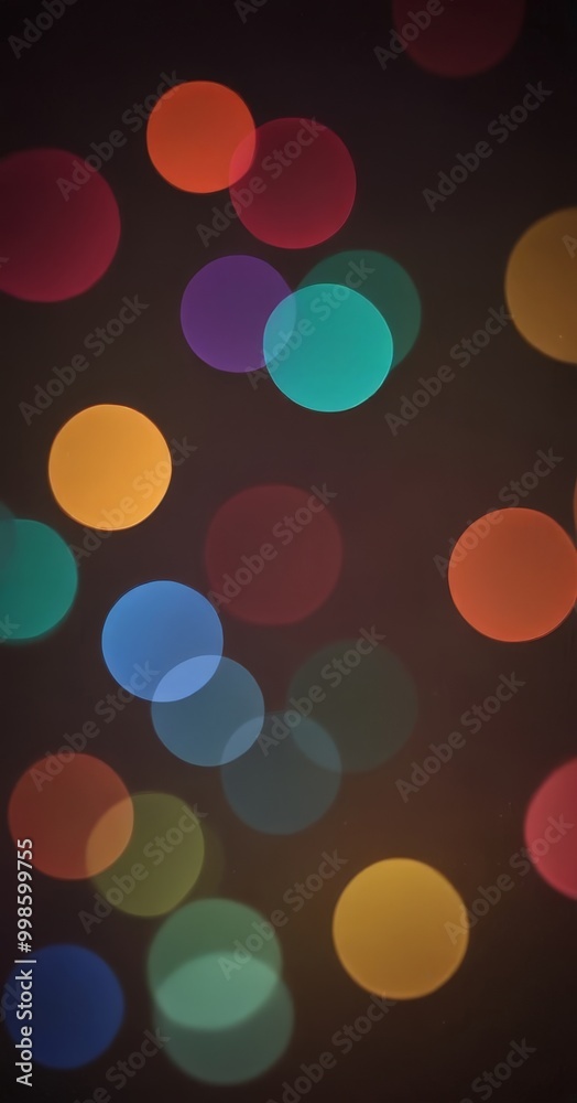 Aufkleber A collection of colorful, blurred circles of varying sizes against a dark background, creating a bokeh effect