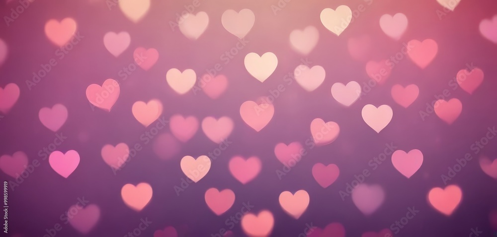 Poster A background of pink and purple hearts, with some blurred and out-of-focus, creating a bokeh effect