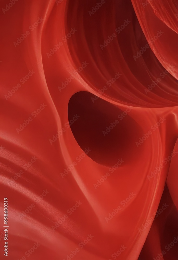 Poster Abstract red wave-like pattern with a large central hole