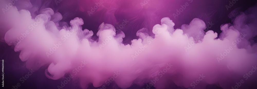 Poster a swirling pattern of pink and purple smoke against a dark purple background, creating a captivating