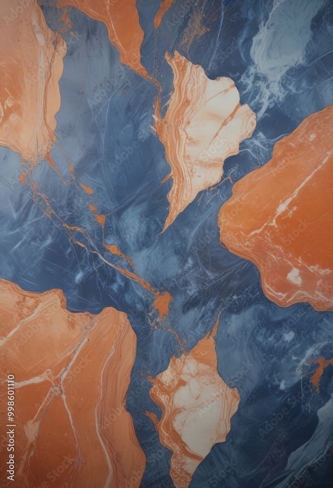 Aufkleber a close-up view marble surface with a striking pattern of orange and blue swirls and lines