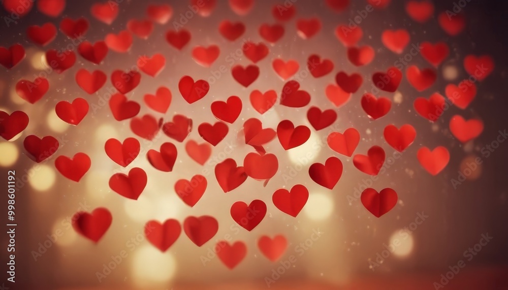 Aufkleber a close-up view of numerous red paper hearts scattered across a dark background, creating a festive 