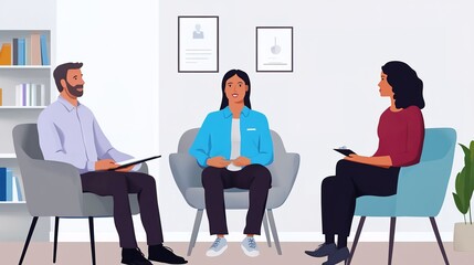 A social worker sitting with a couple in a counseling session, mediating a discussion