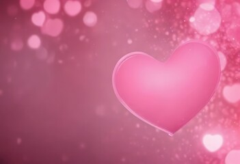 A pink heart-shaped balloon floats against a pink bokeh background, creating a romantic and festive atmosphere