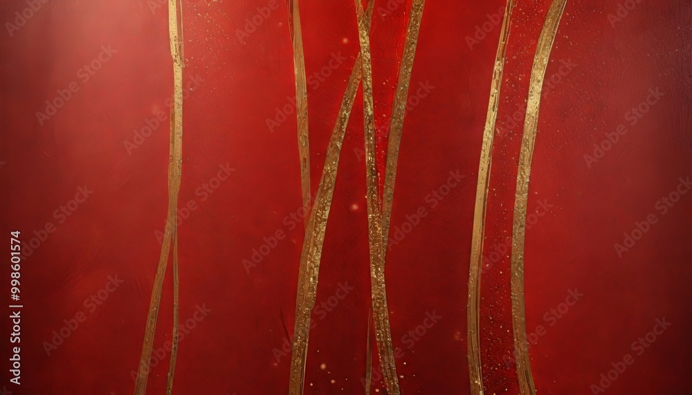 Fototapete a close-up view red surface with gold lines running vertically across it