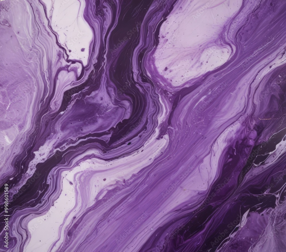 Leinwandbilder a close-up view purple and white marble-like pattern, with swirling and flowing lines creating a sen