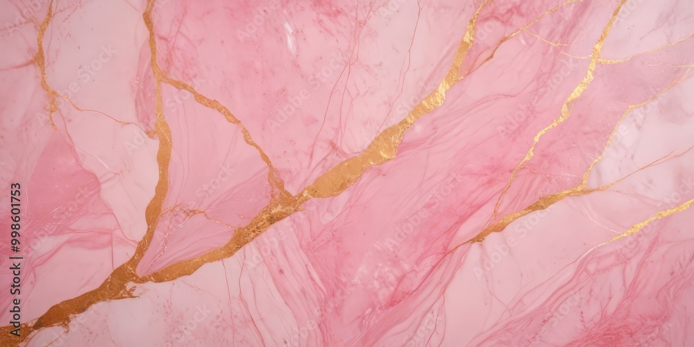 Aufkleber a close-up view pink marble surface with a gold-colored crack running through it