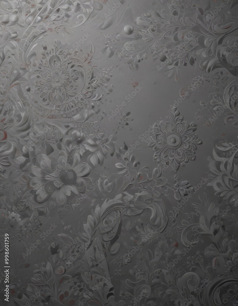 Aufkleber a close-up view textured, embossed surface with intricate floral and leaf patterns in shades of gray