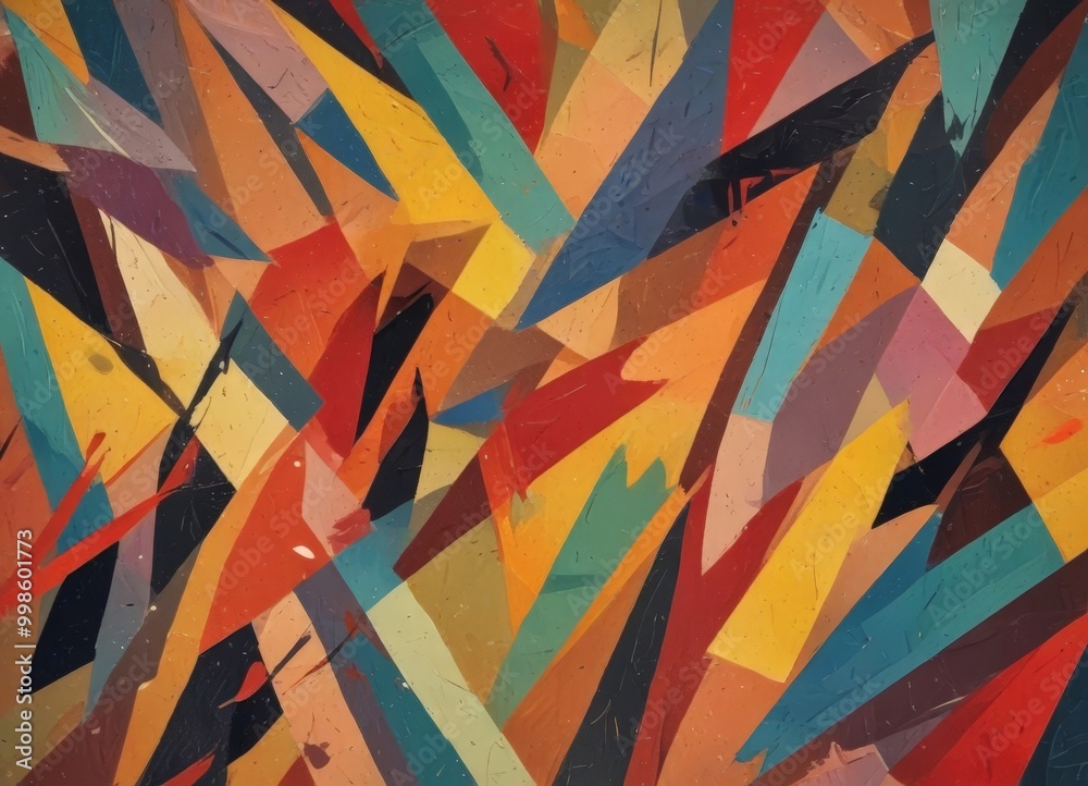 Leinwandbilder an abstract painting featuring a vibrant composition of intersecting lines and shapes in a variety of bright colors, including red, orange, yellow, green, blue,