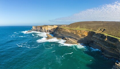 Obraz premium Majestic Cliffs Rising from the Sea with Stunning Coastal Views