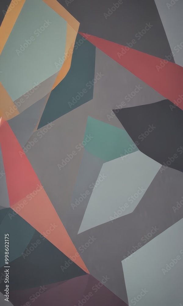 Aufkleber an abstract composition featuring a variety of geometric shapes in different colors, including shade