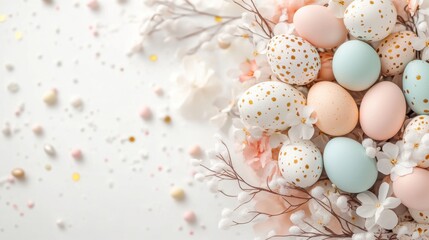 Fototapeta premium Decorative Easter eggs with floral accents on white background