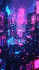 Naklejka premium Vivid neon colors like cyan and pink, blended with glitch effects and random pixel disruptions for a futuristic, cyber vibe no text.