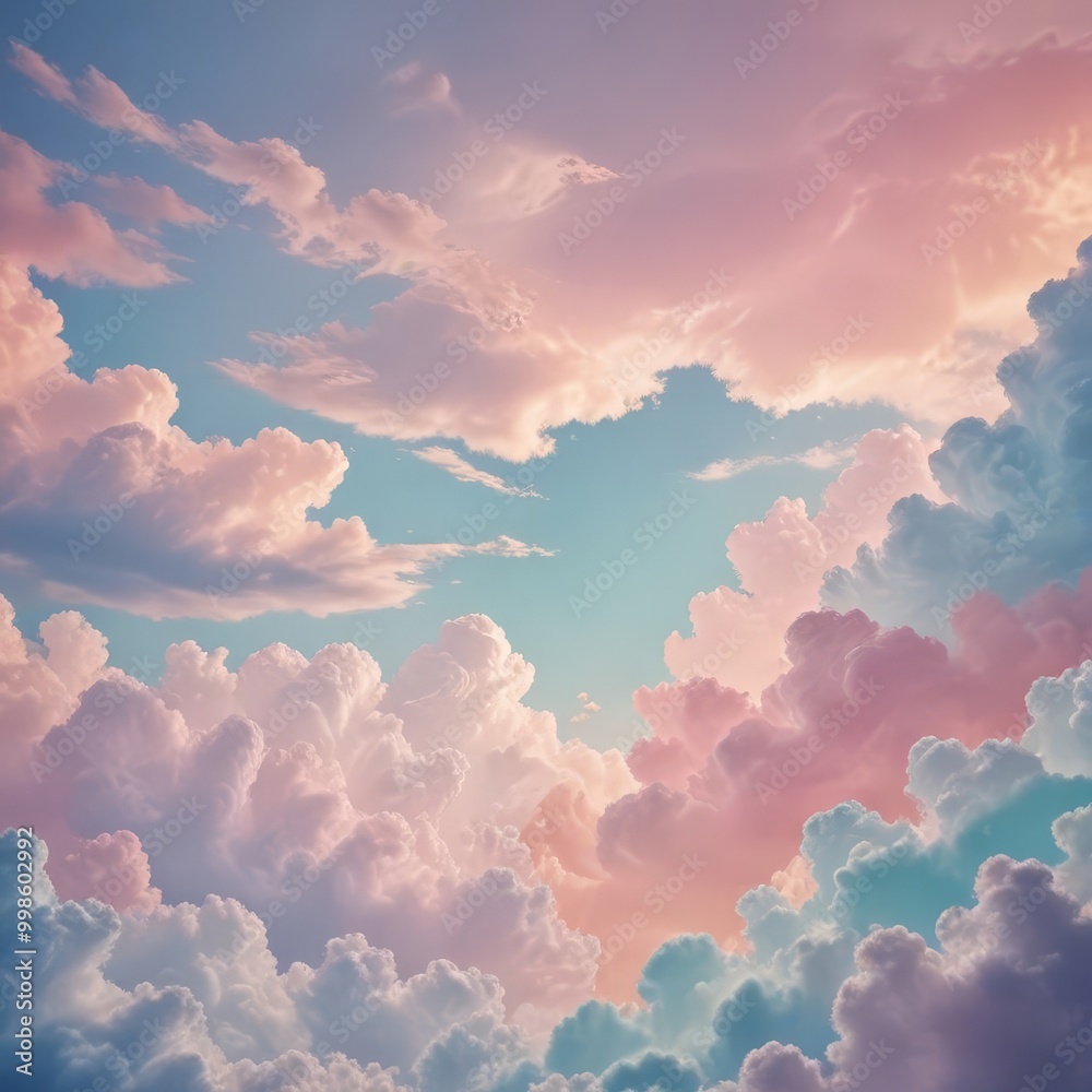 Aufkleber a breathtaking view sky filled with fluffy, multicolored clouds, with a gradient of pastel colors ra