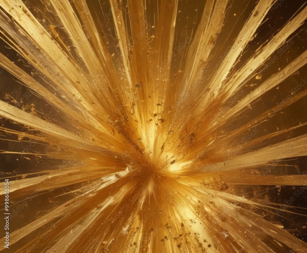 Fototapete a close-up view golden explosion, with radiating lines and small particles, creating a dynamic and visually striking composition