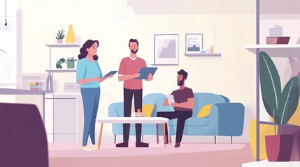 A social worker explaining social benefits to a low-income family in their home