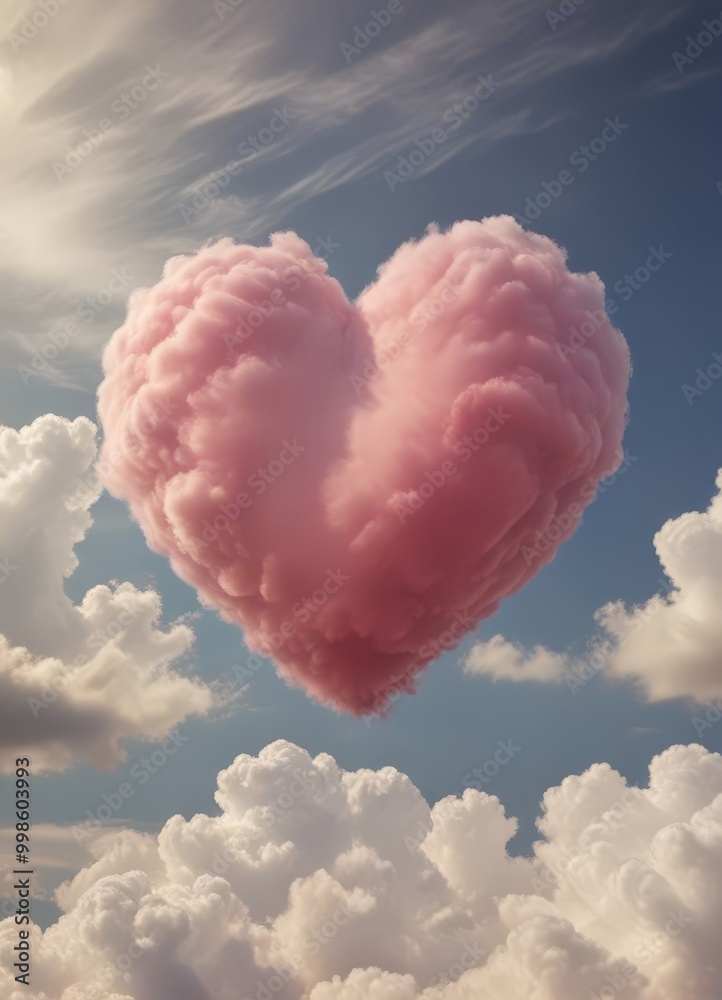 Aufkleber a heart-shaped cloud floats in the sky, its pink hue contrasting with the blue backdrop and white cl