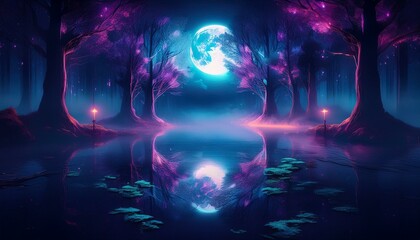 magic forest in night